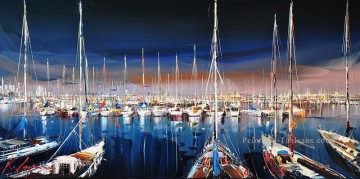 bateaux en quai Kal Gajoum texturé Peinture à l'huile